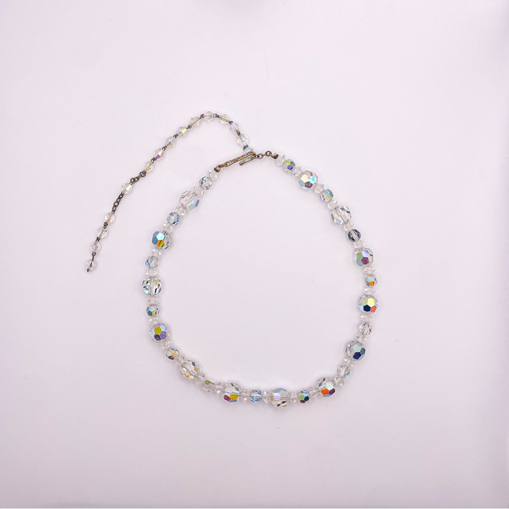 Vintage Coro 1950’s Clear Aurora Borealis AB Faceted Crystal Choker Necklace - Picture 9 of 9